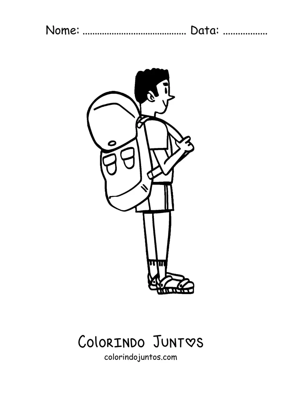 Desenho para colorir de um desenho de um mochileiro