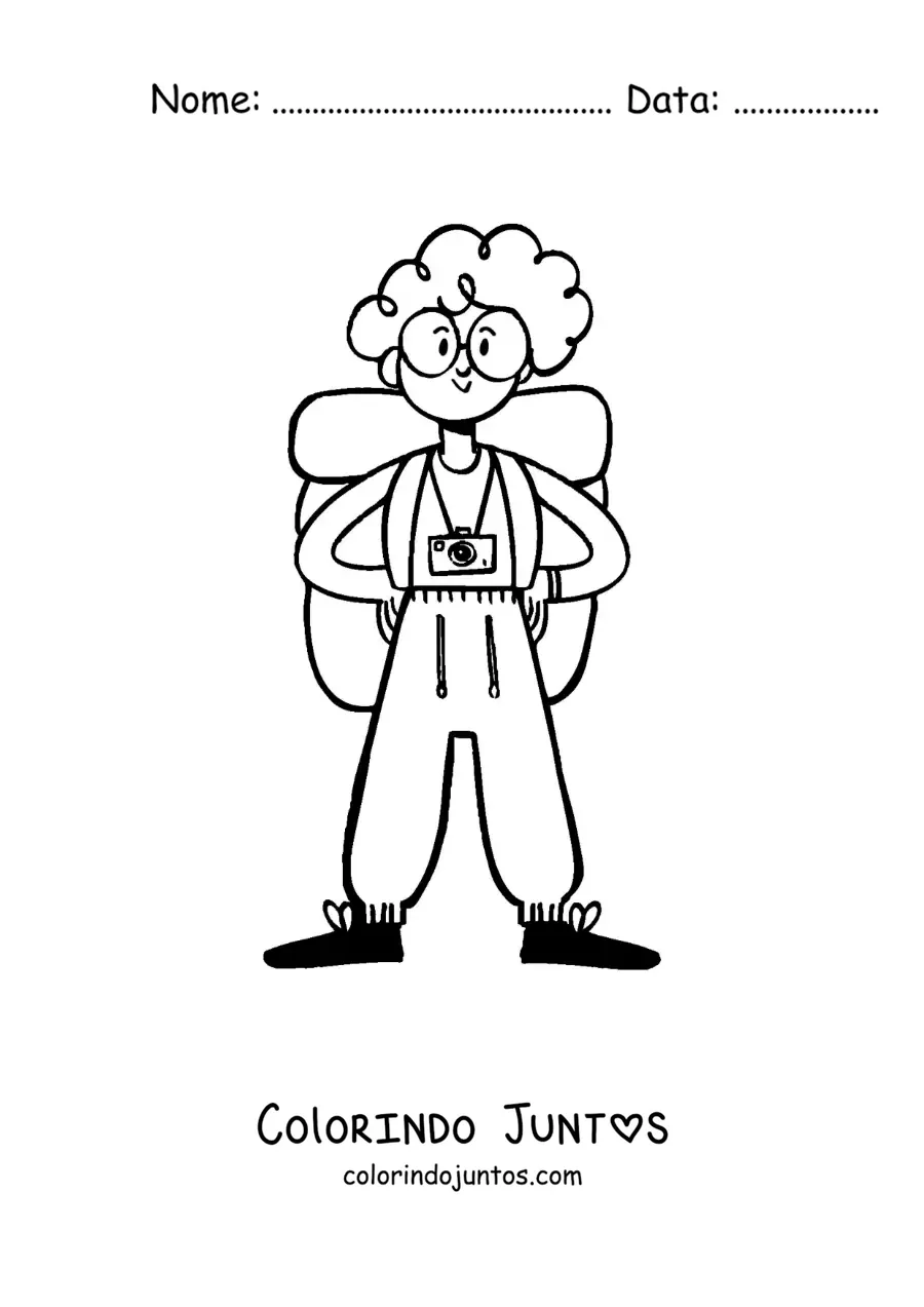 Desenho para colorir de um desenho de uma garota mochileira