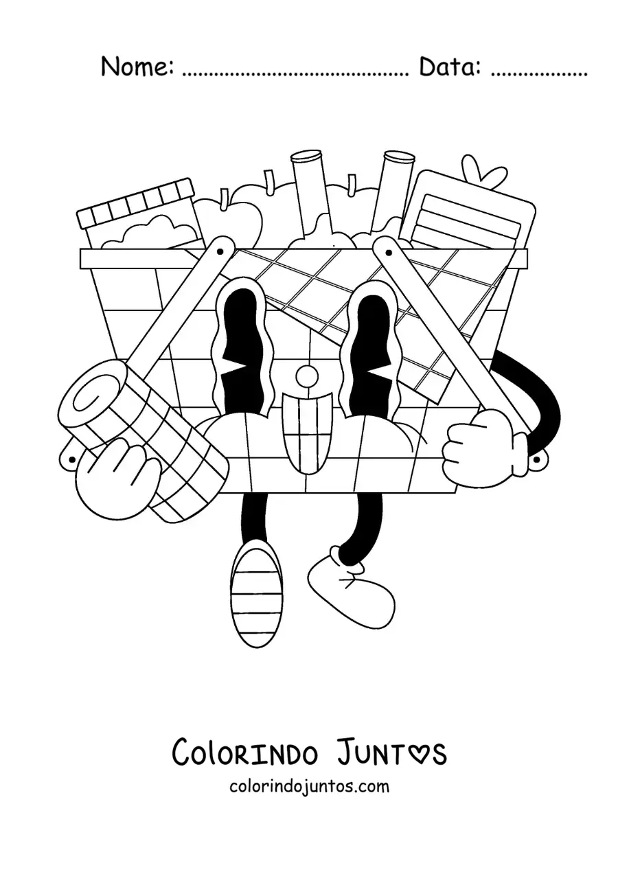 Desenho para colorir de um desenho de uma cesta de piquenique