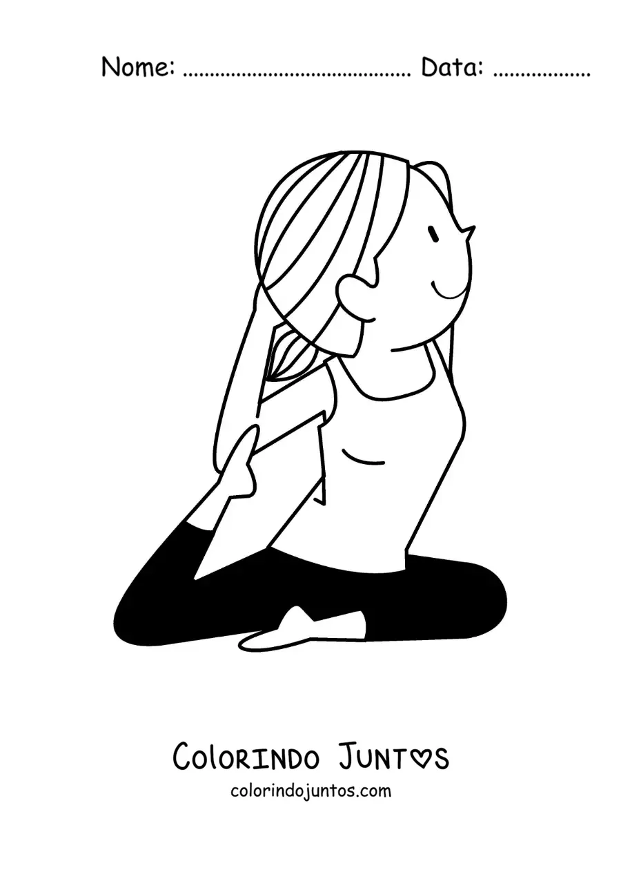 Desenho para colorir de uma mulher fazendo uma postura de ioga isolada
