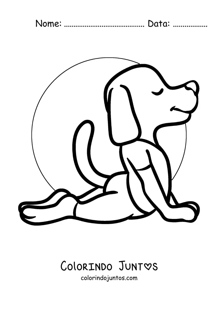Desenho para colorir de um desenho de um cachorro fazendo a postura da cobra na ioga