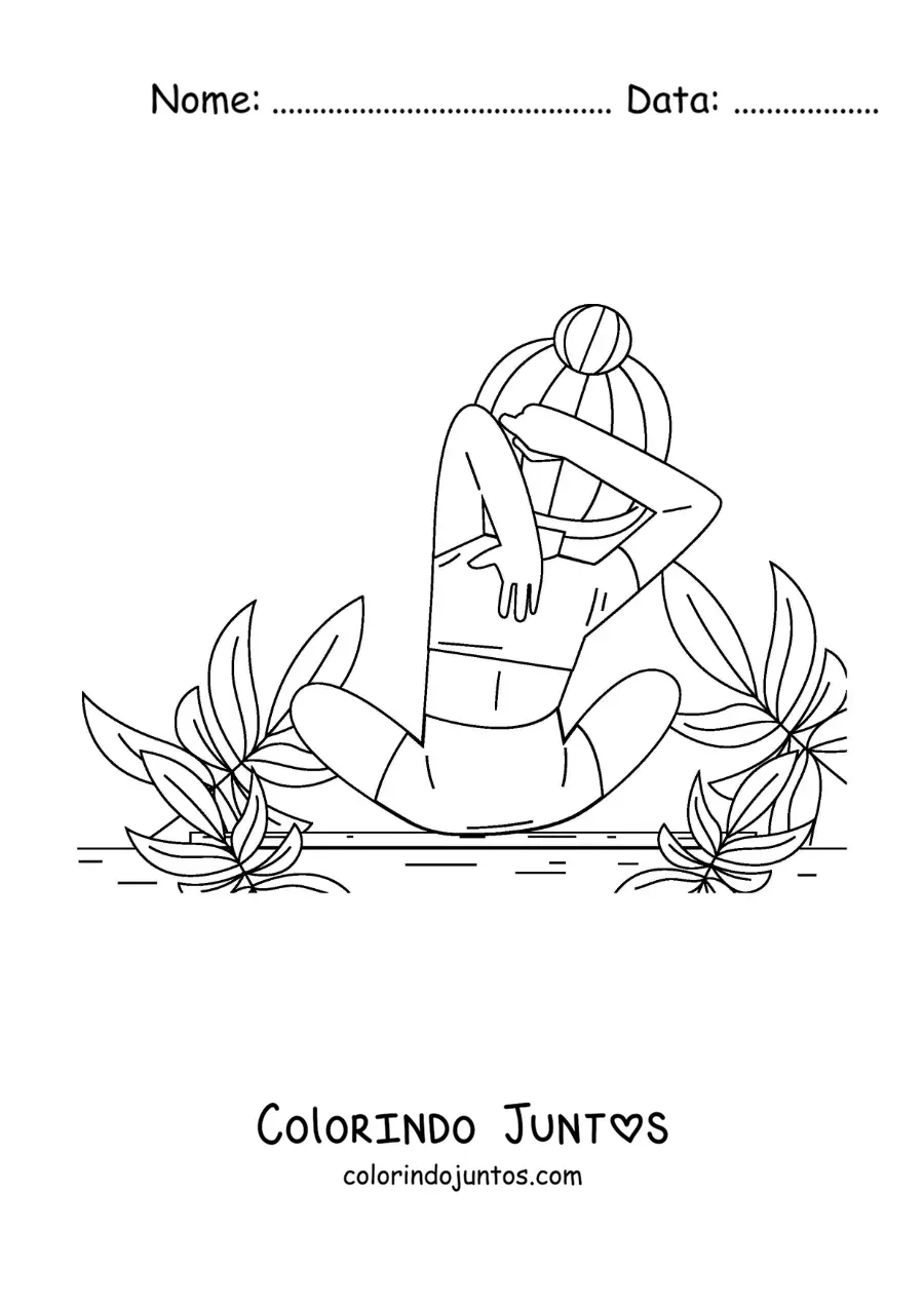 Desenho para colorir de uma garota fazendo um alongamento de ioga
