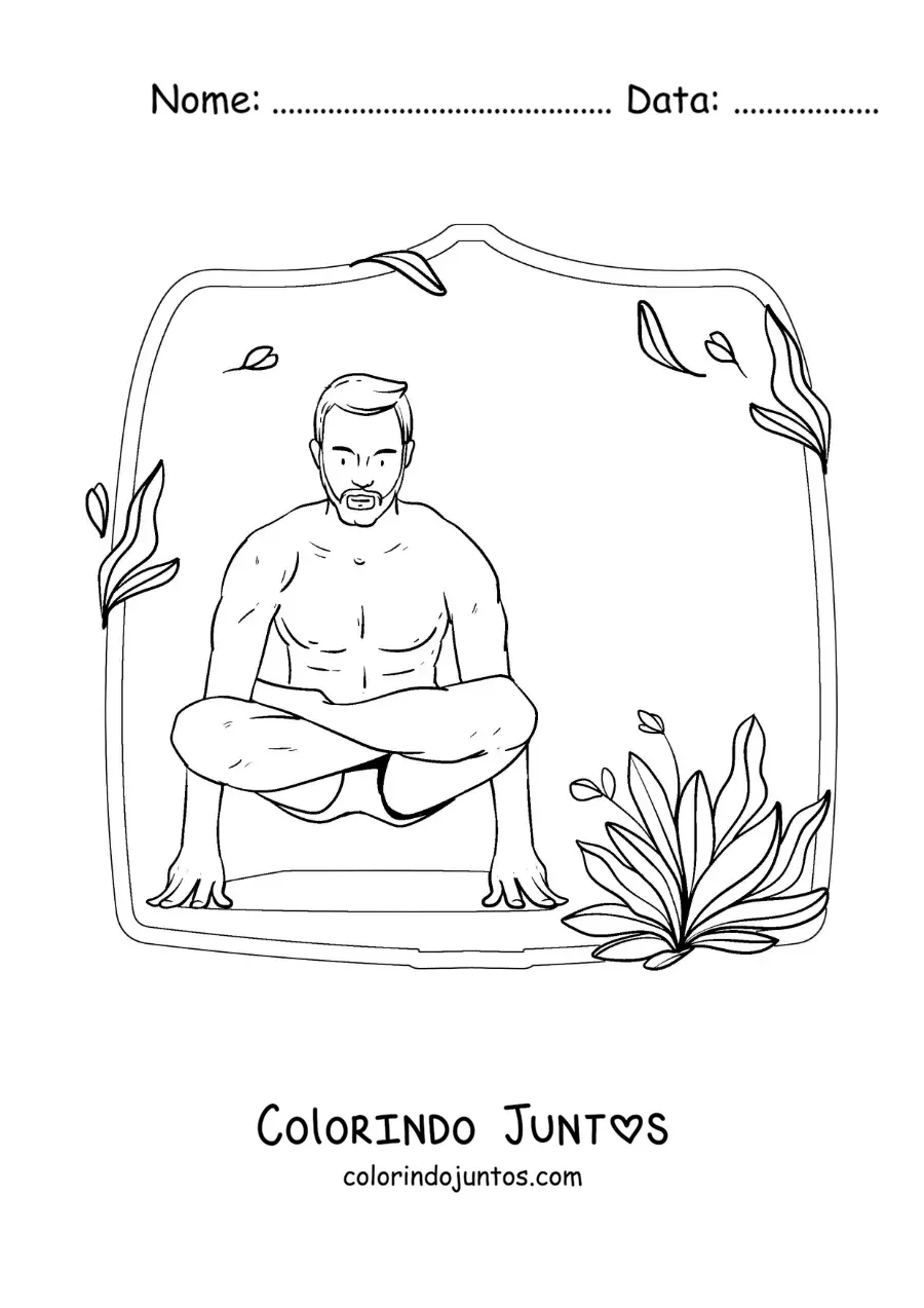 Desenho para colorir de um homem praticando ioga na postura de lótus