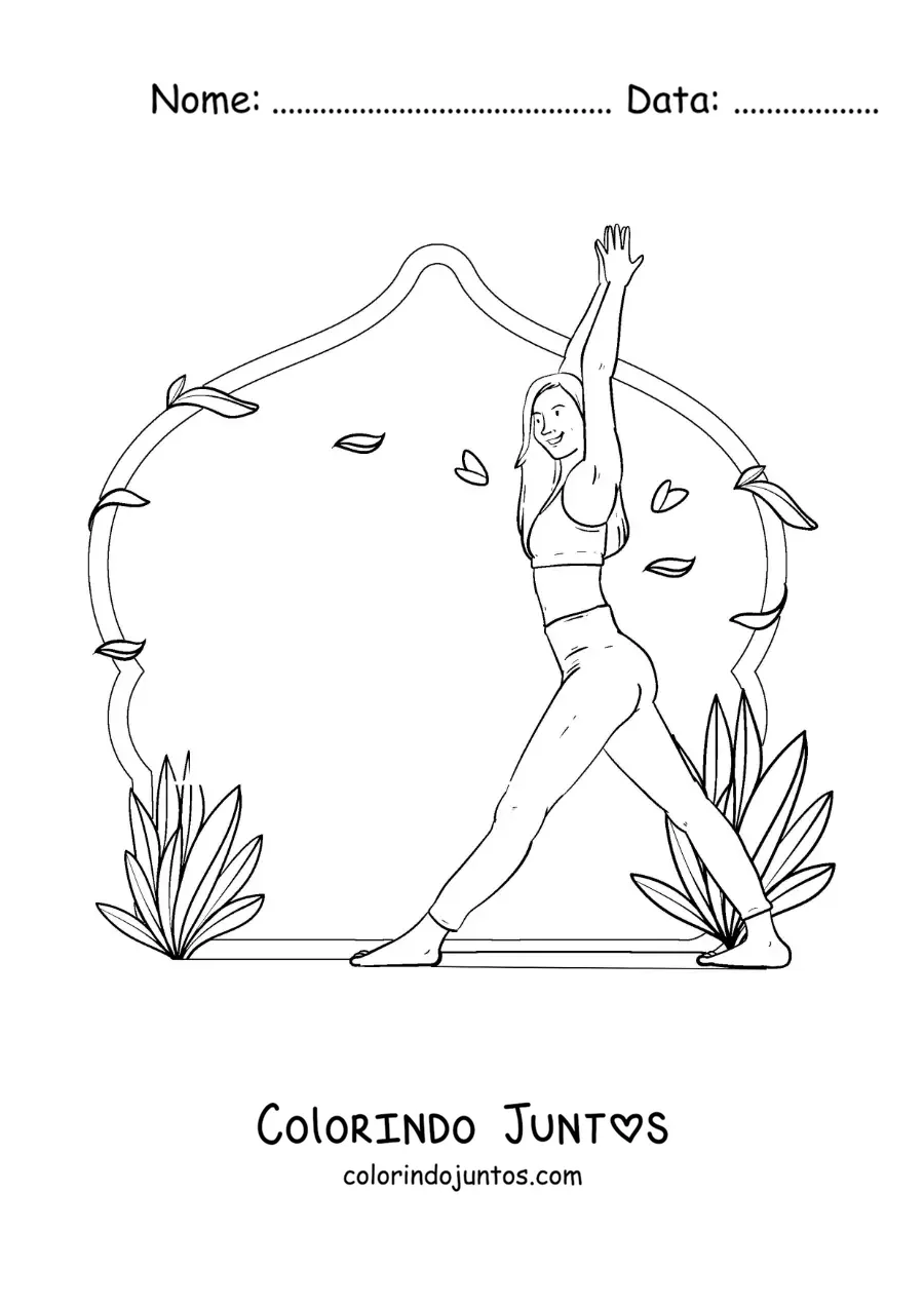 Desenho para colorir de uma mulher fazendo uma postura de ioga
