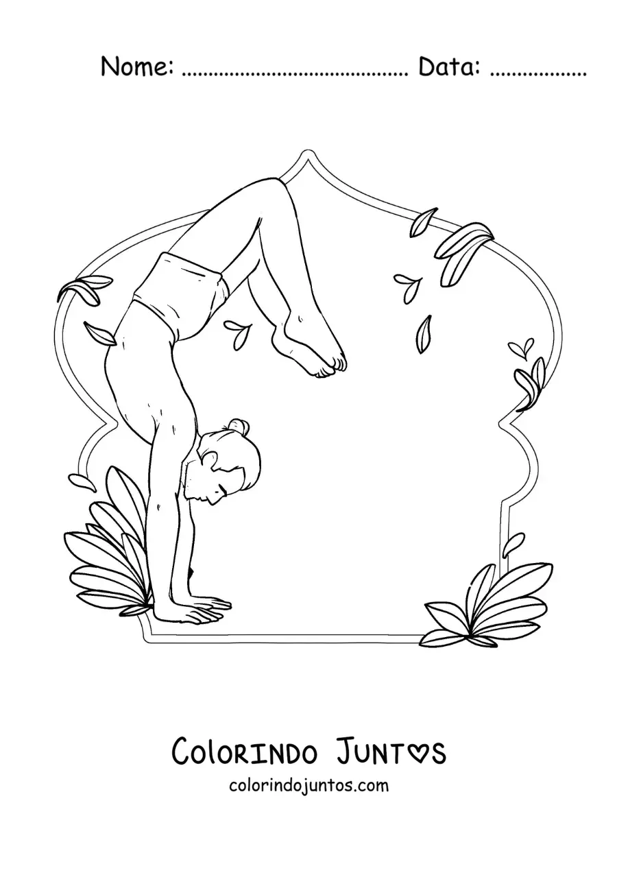 Desenho para colorir de um jovem praticando ioga