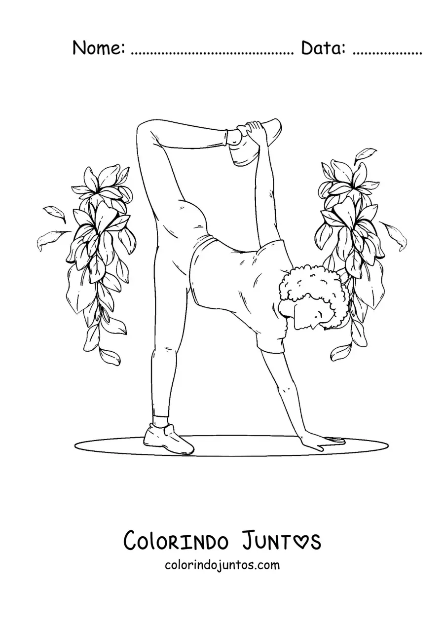 Desenho para colorir de uma garota praticando ioga