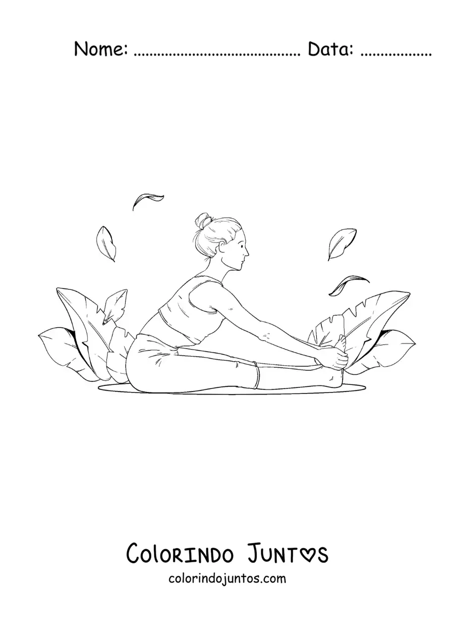 Desenho para colorir de uma garota fazendo alongamentos de ioga