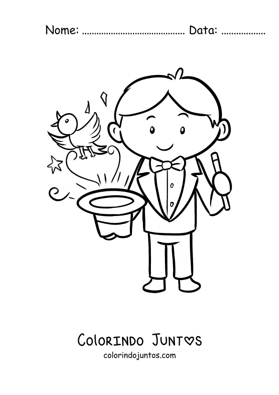 Desenho para colorir de um magico de circo fazendo um truque