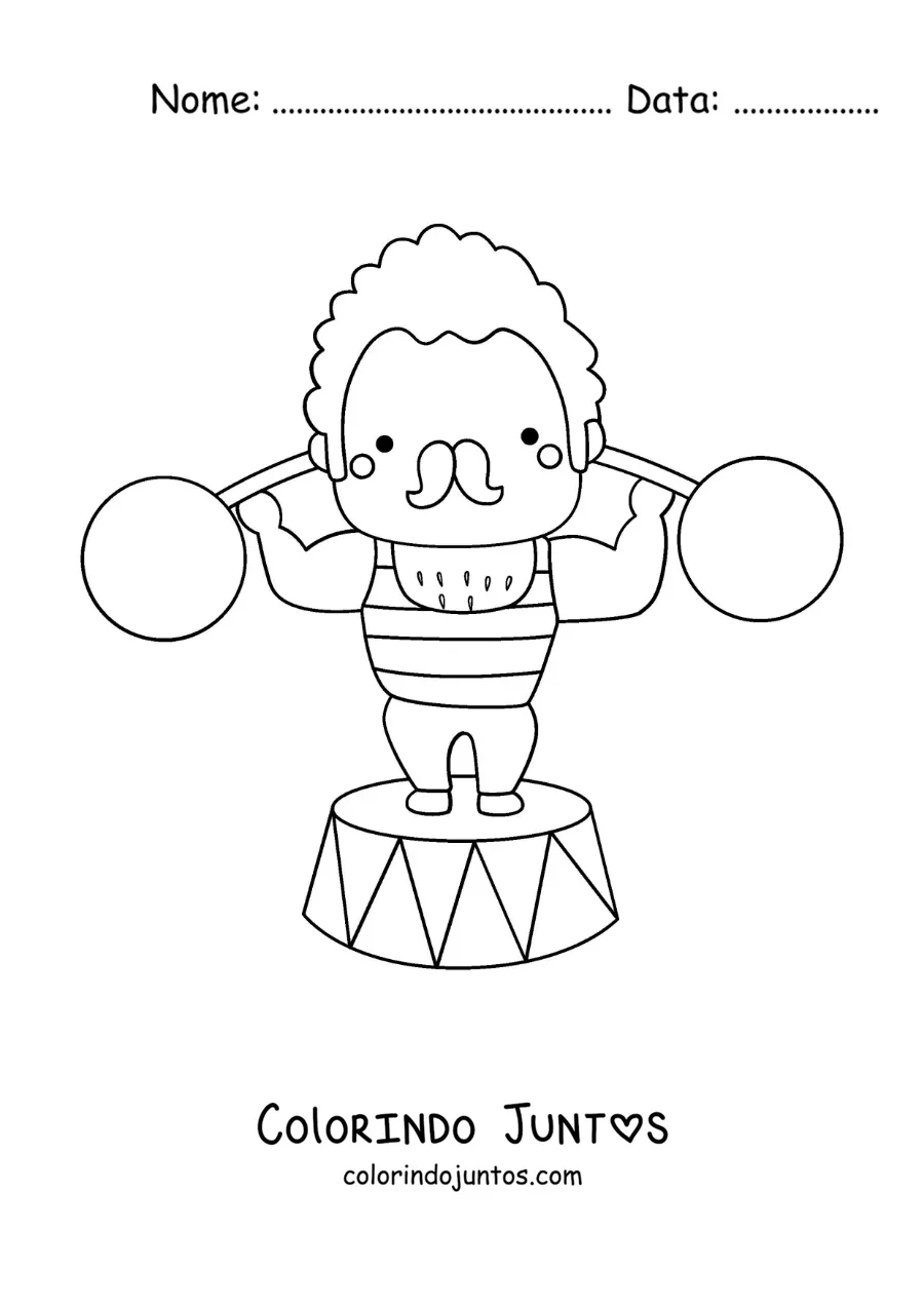 Desenho para colorir de um homem forte de circo levantando pesos
