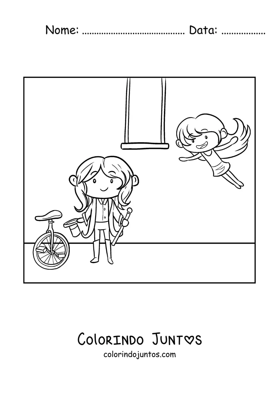 Desenho para colorir de dois acrobatas de circo