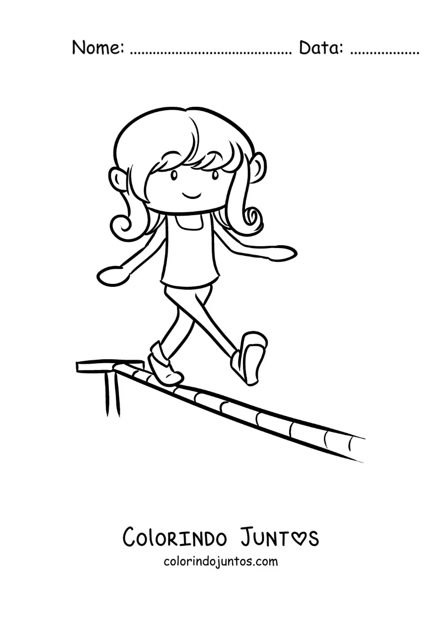 Desenho para colorir de uma acrobata de circo caminhando na corda bamba