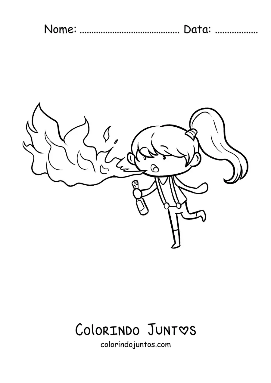Desenho para colorir de uma garota engolidora de fogo de circo