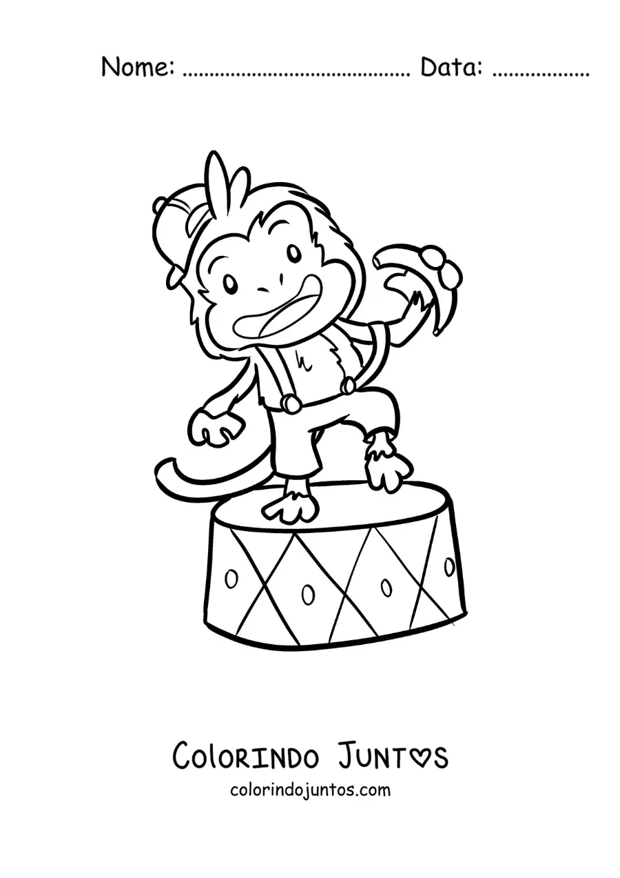 Desenho para colorir de um macaco de circo animado
