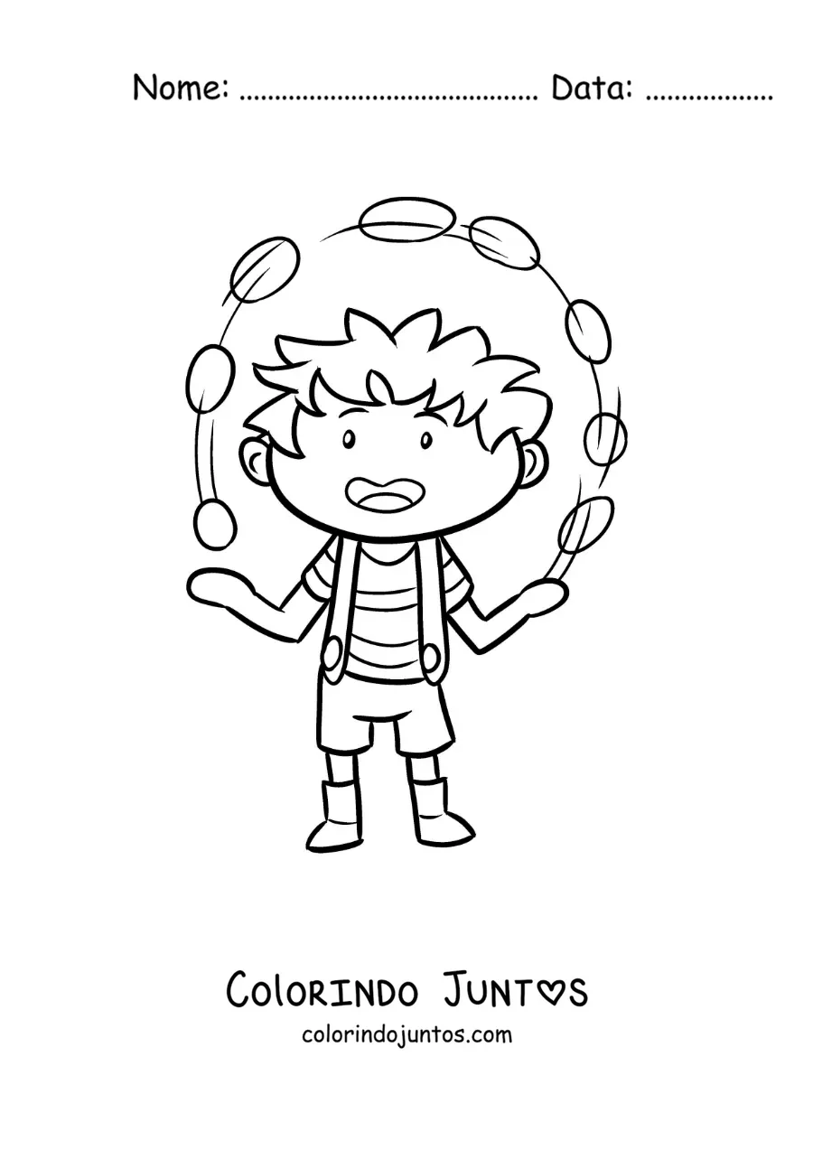 Desenho para colorir de um menino fazendo malabarismos
