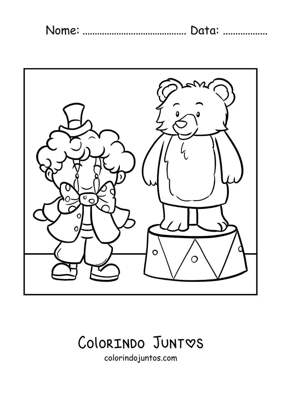 Desenho para colorir de um palhaco de circo e um urso animado