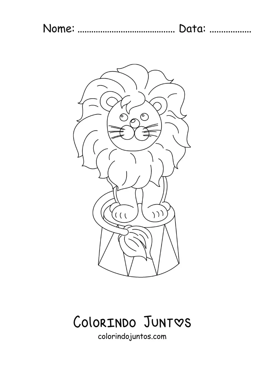 Desenho para colorir de um leao de circo animado