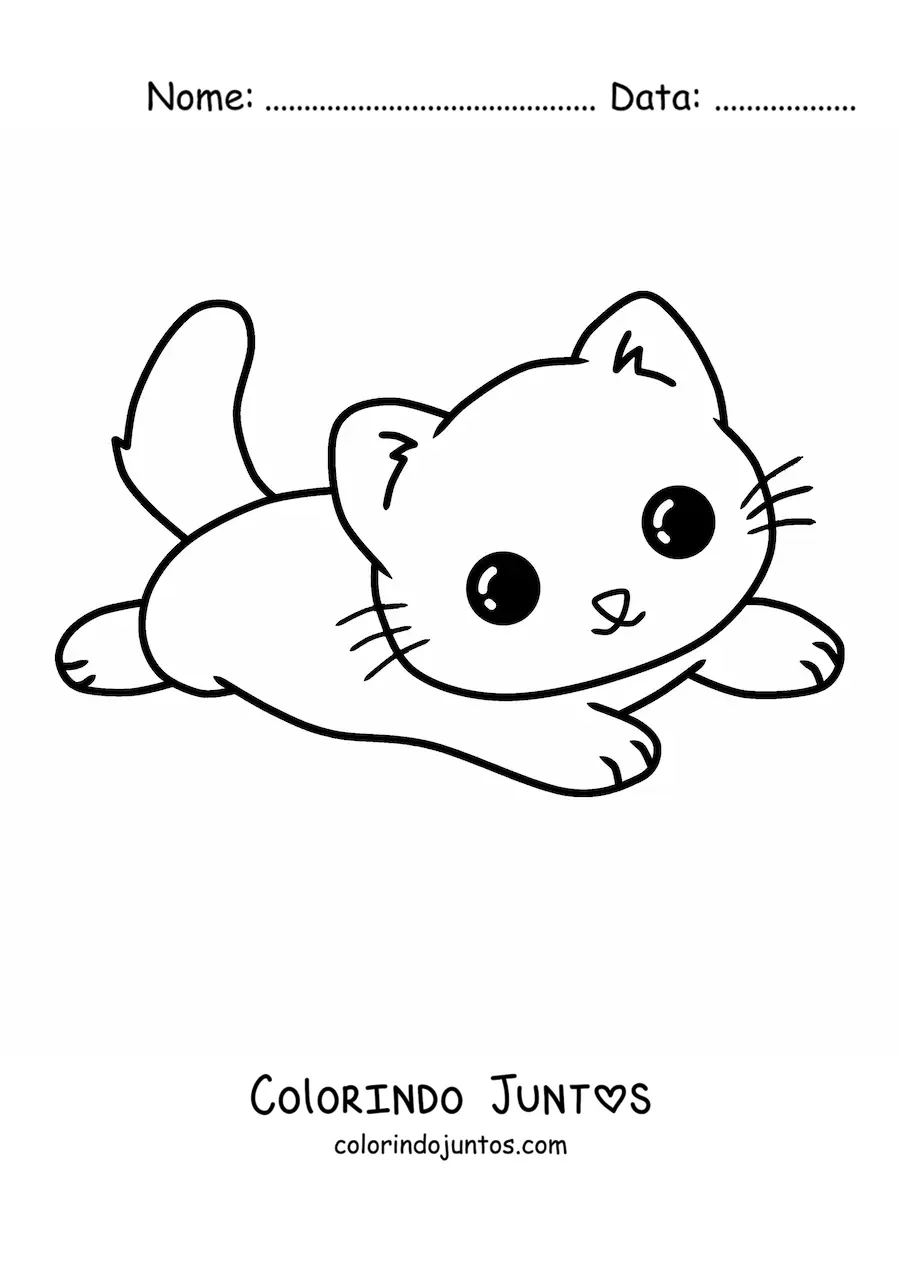 Desenho para colorir de um gato kawaii deitado