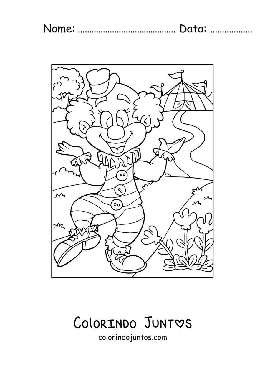 Desenho para colorir de um palhaco no circo