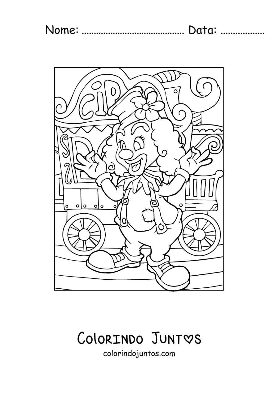 Desenho para colorir de um palhaco em uma feira