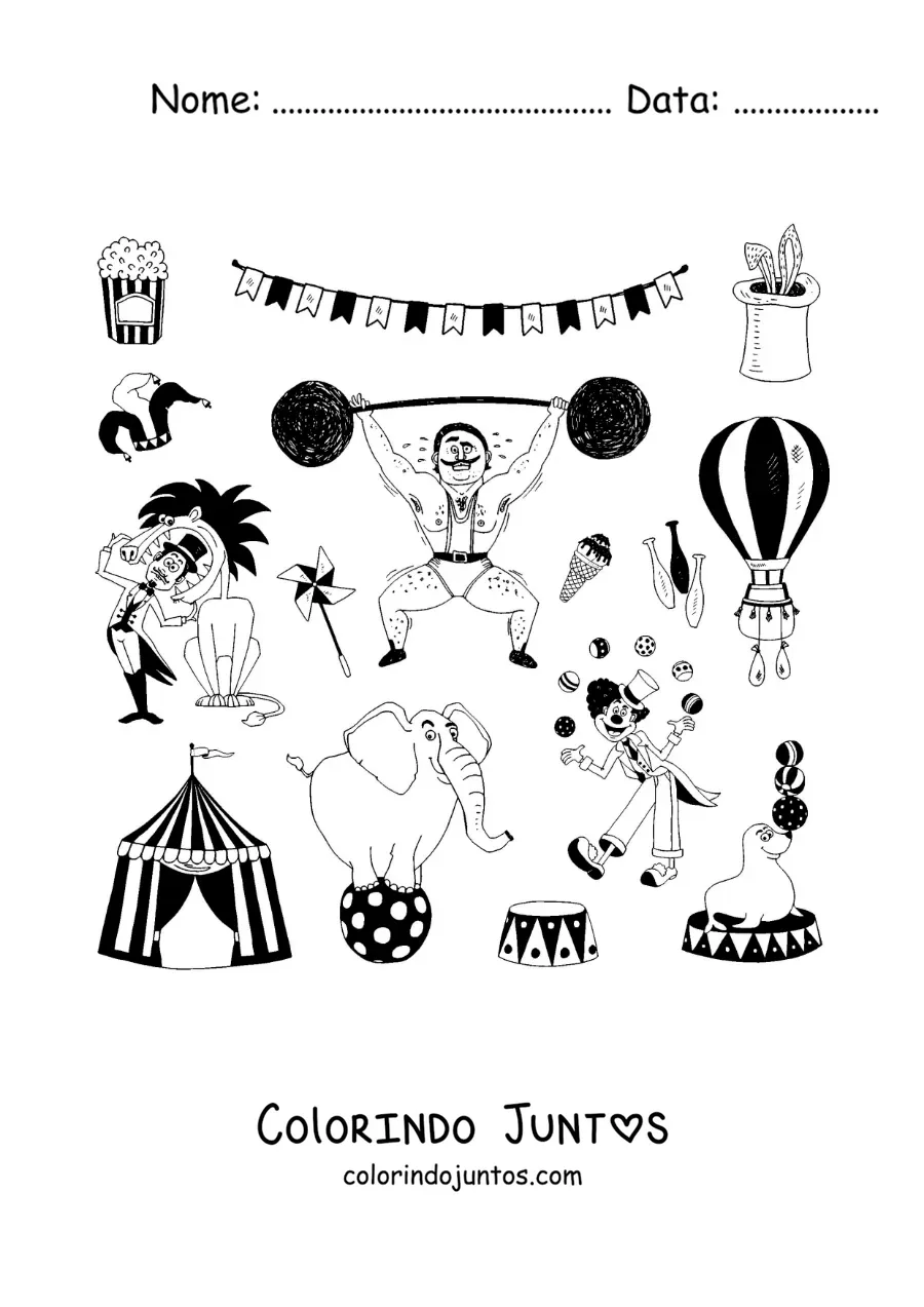 Desenho para colorir de personagens de circo animados