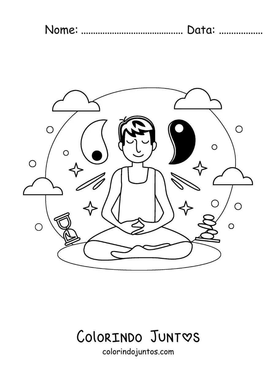 Desenho para colorir de um homem meditando