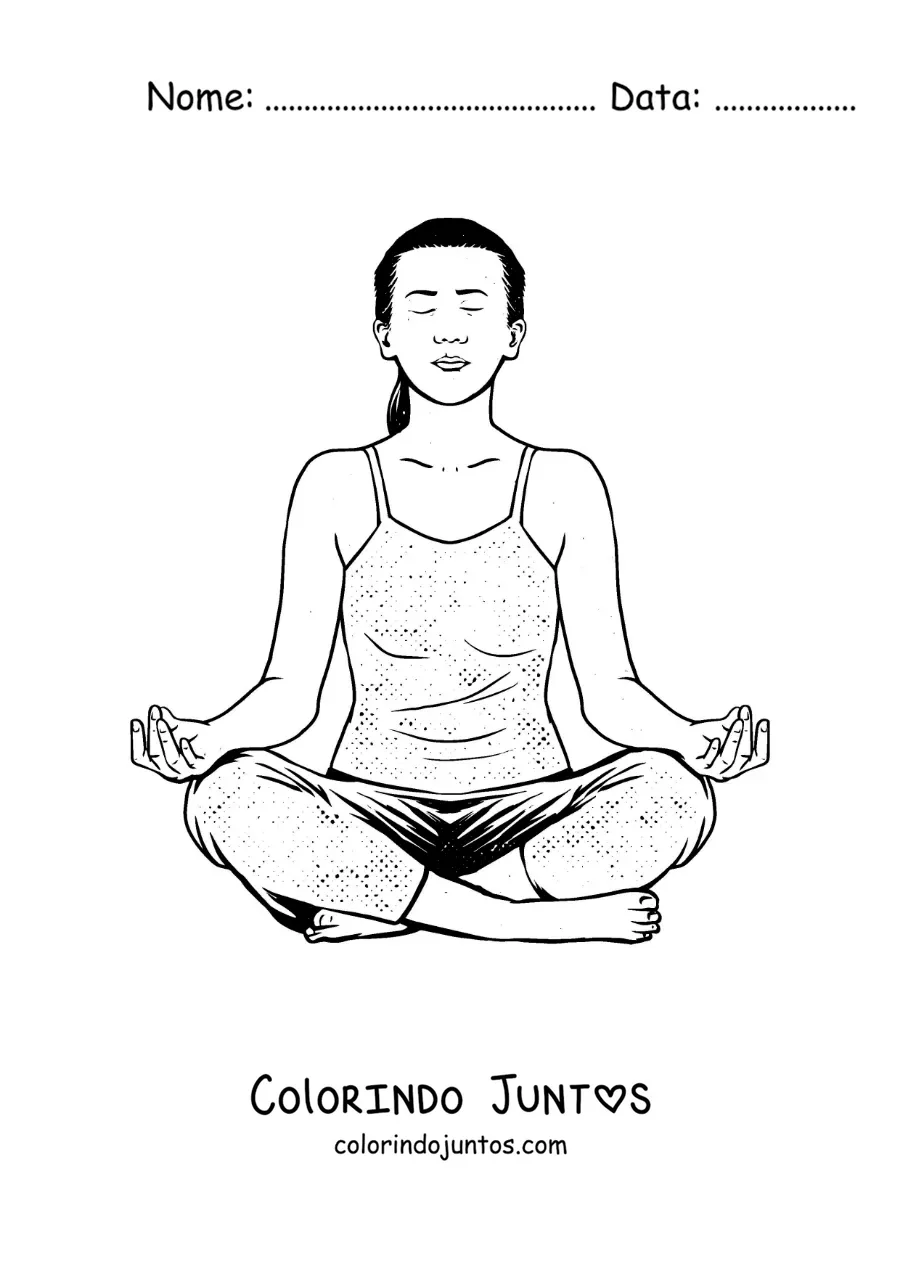 Desenho para colorir de uma mulher sentada meditando