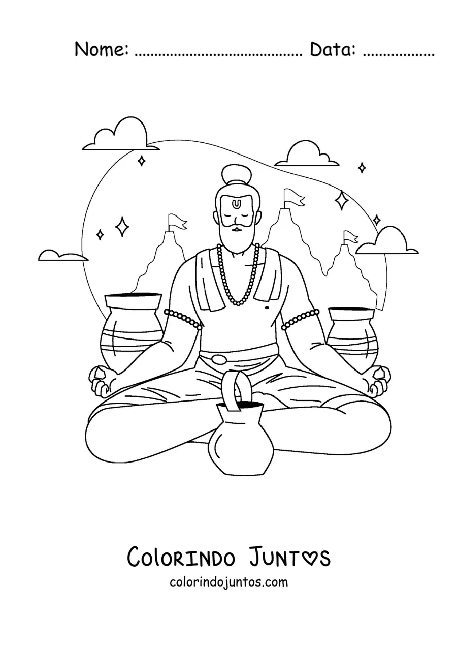 Desenho para colorir de um guru meditando