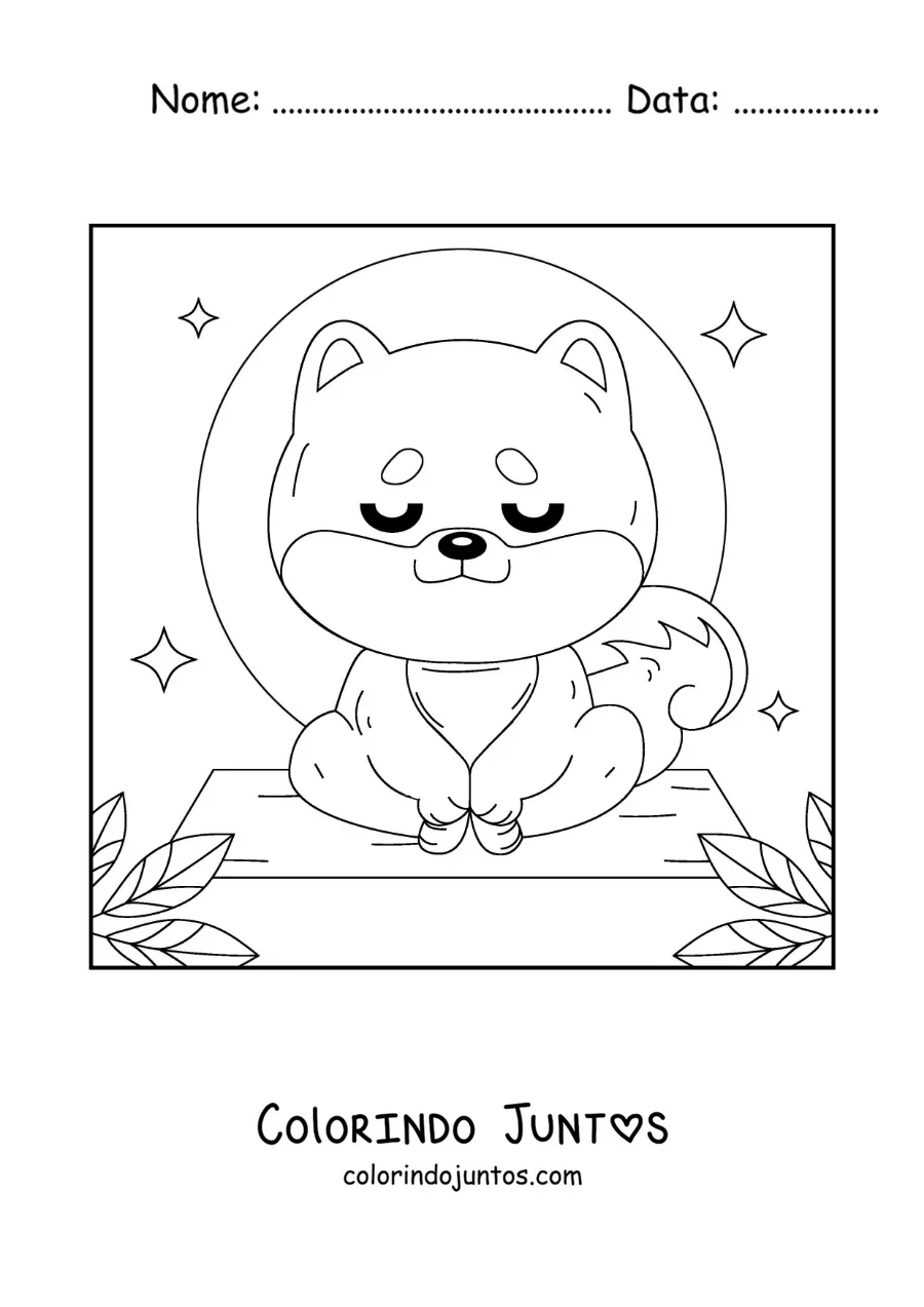 Desenho para colorir de um cachorro animado meditando