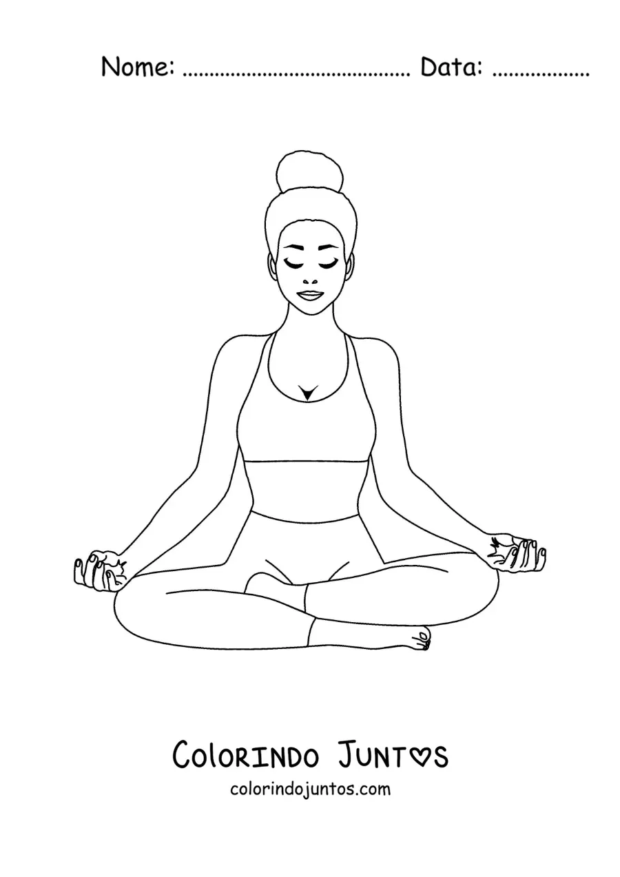 Desenho para colorir de uma mulher meditando em uma postura de ioga
