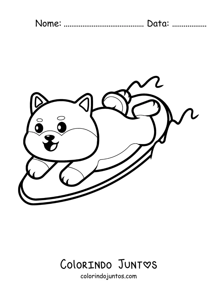 Desenho para colorir de um cachorro surfista animado
