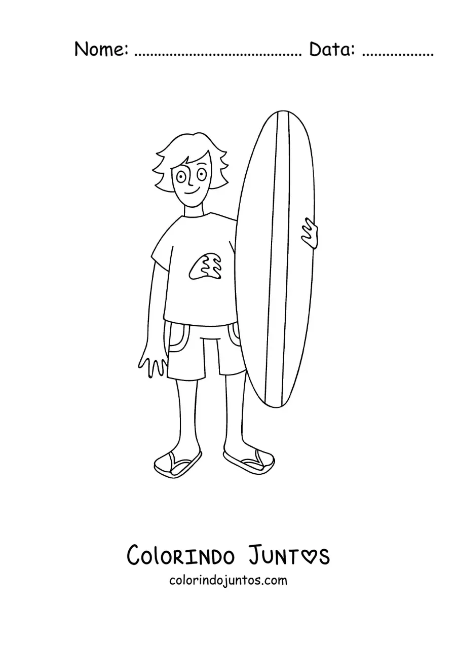 Desenho para colorir de um menino surfista
