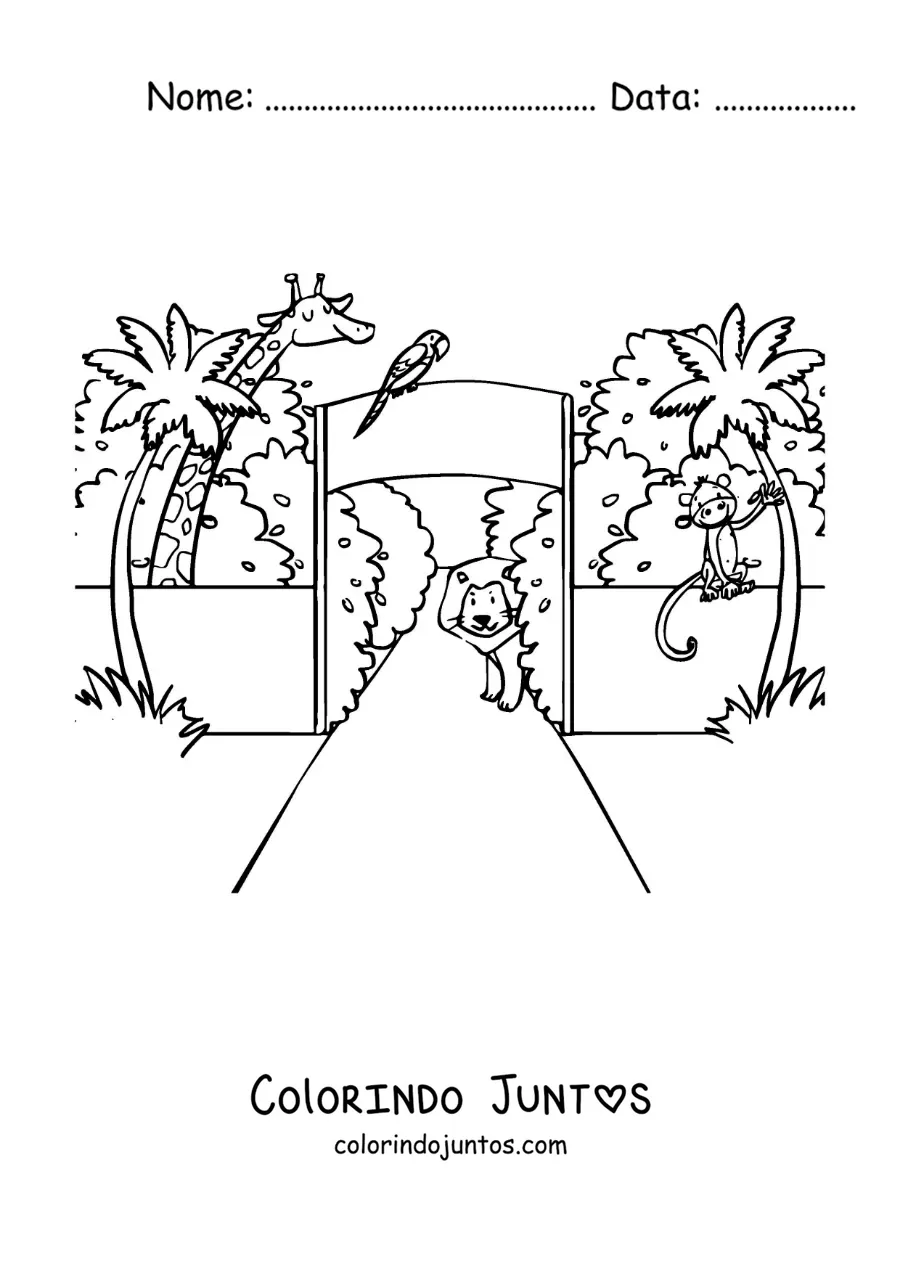 Desenho para colorir da entrada de um parque zoologico