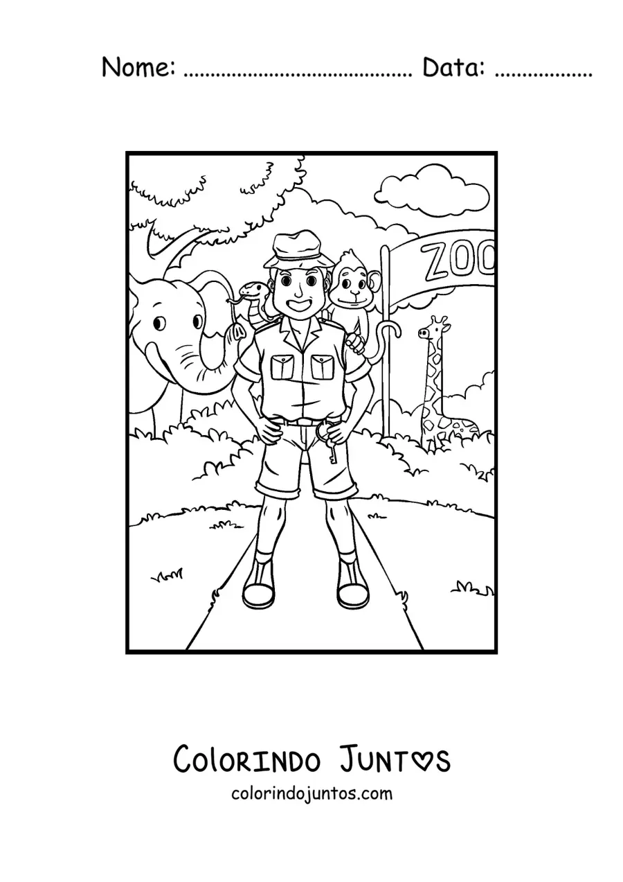 Desenho para colorir de um tratador de zoologico