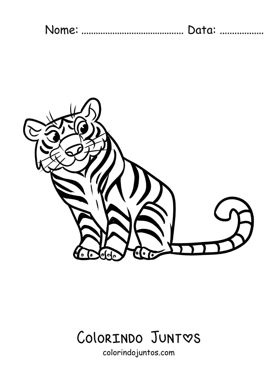 Desenho para colorir de um tigre de zoologico animado sentado