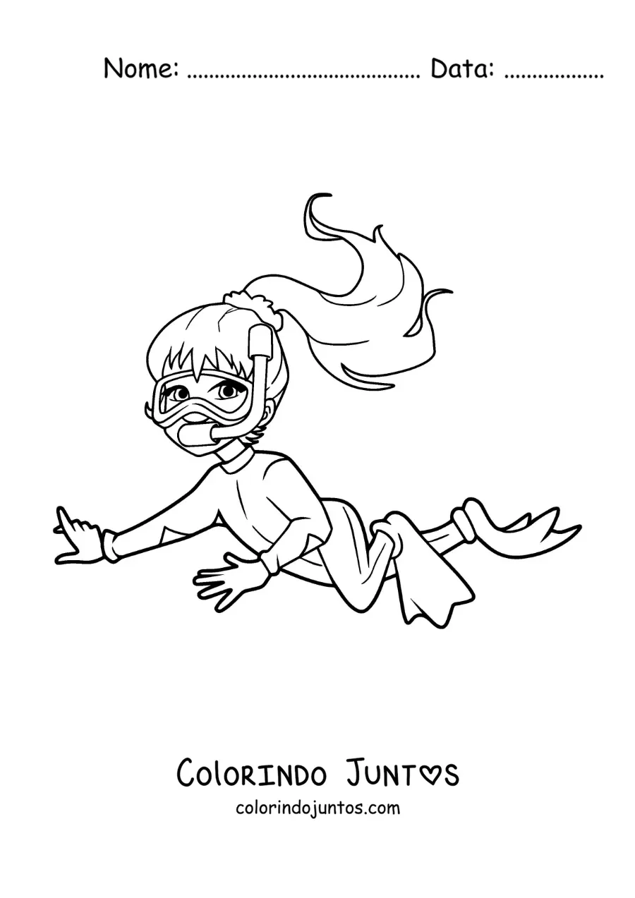Desenho para colorir de uma menina mergulhando