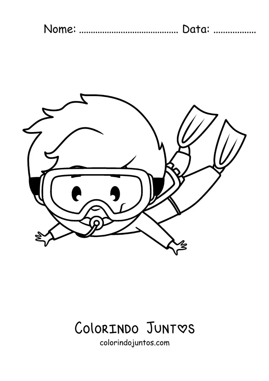 Desenho para colorir de um menino mergulhando com snorkel