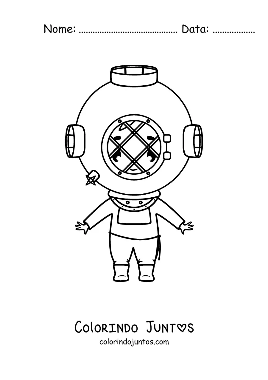 Desenho para colorir de um mergulhador com capacete