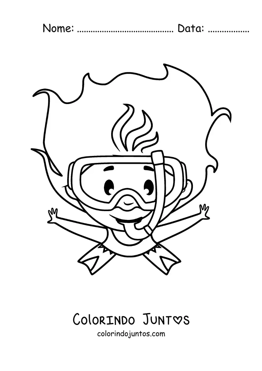 Desenho para colorir de uma menina mergulhando com snorkel