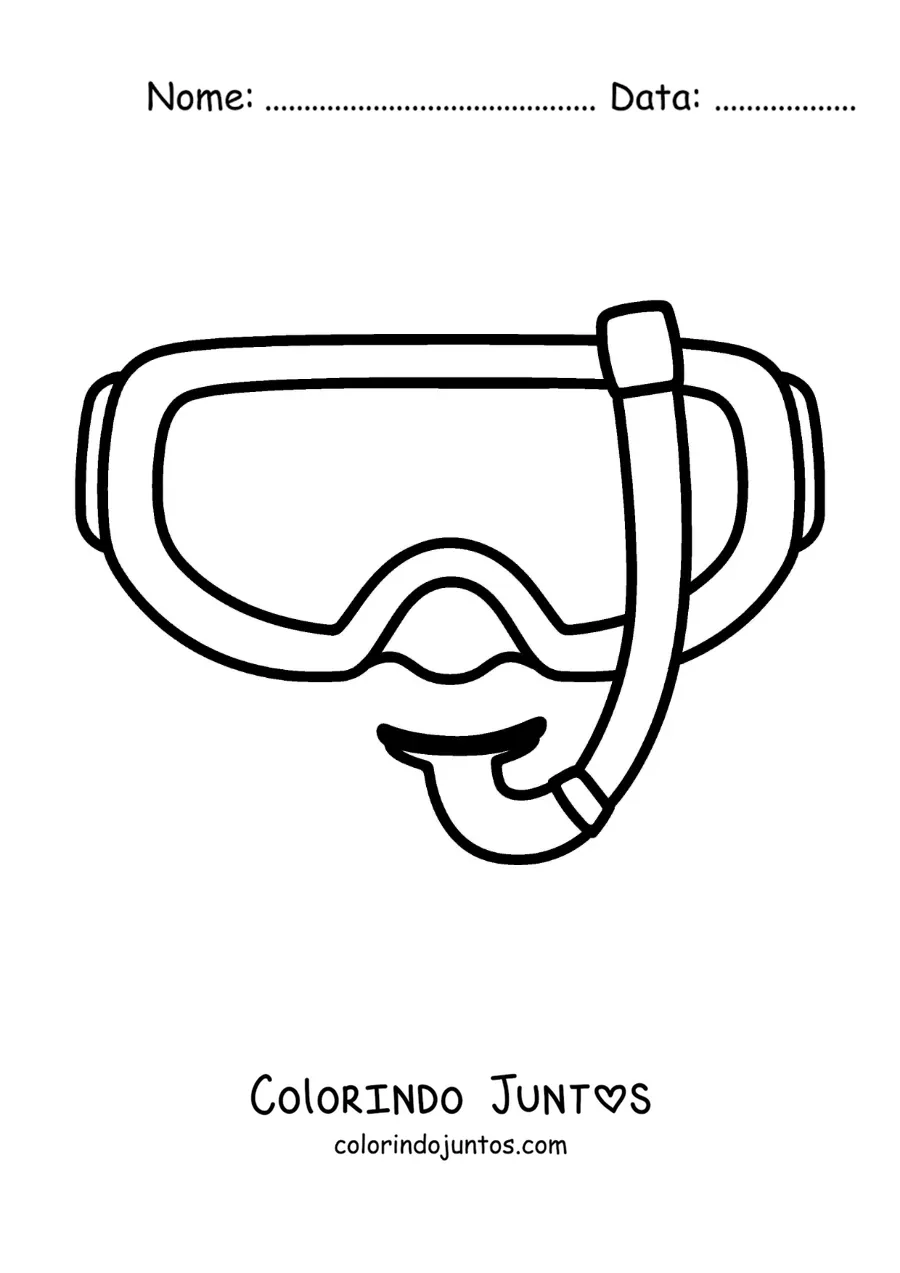 Desenho para colorir de óculos de mergulho com tubo de snorkel