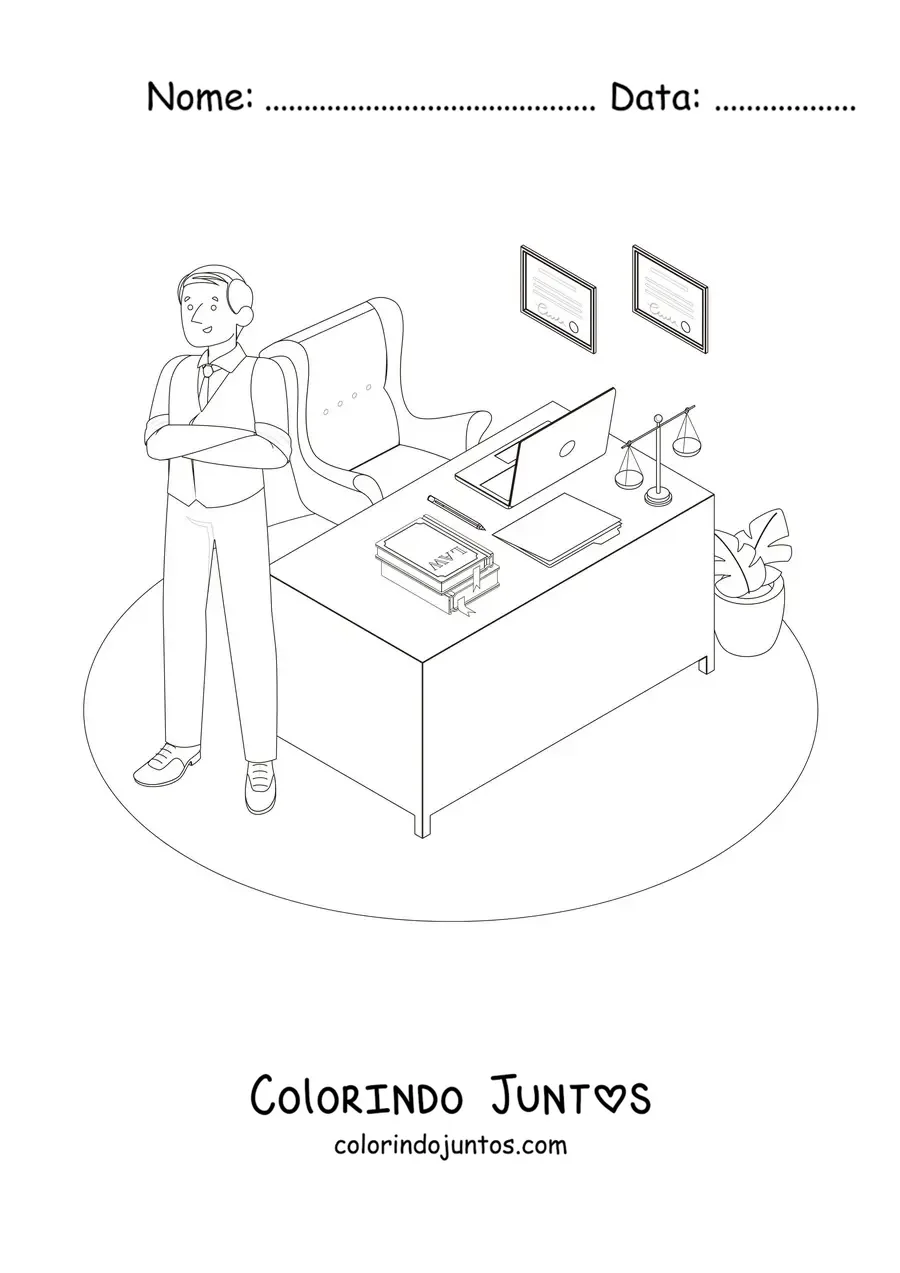 Desenho para colorir de um advogado em seu escritório