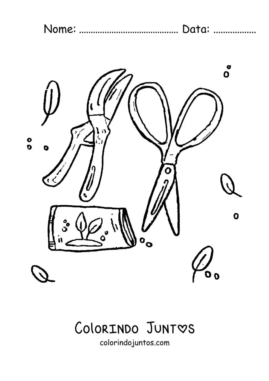Desenho para colorir de ferramentas de jardinagem