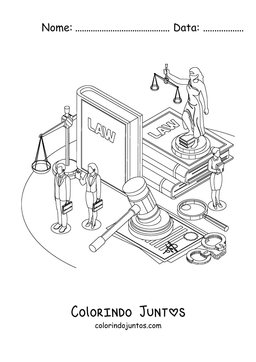Desenho para colorir de vários símbolos da justiça