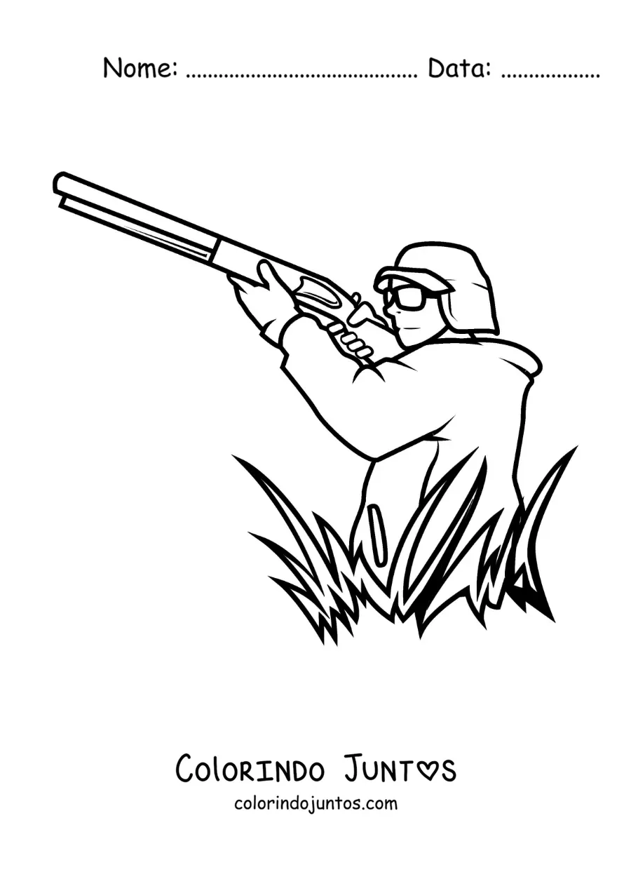 Desenho para colorir de um caçador mirando com sua arma