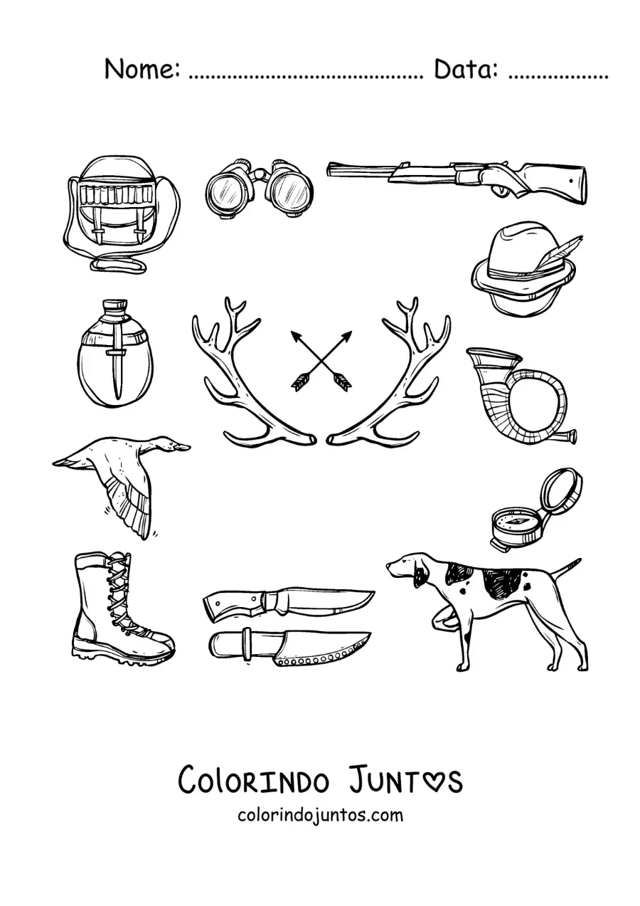 Desenho para colorir de símbolos da caça