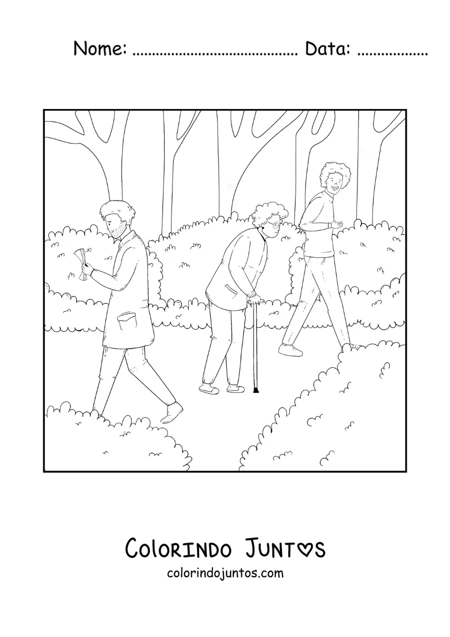 Desenho para colorir de pessoas passeando no parque