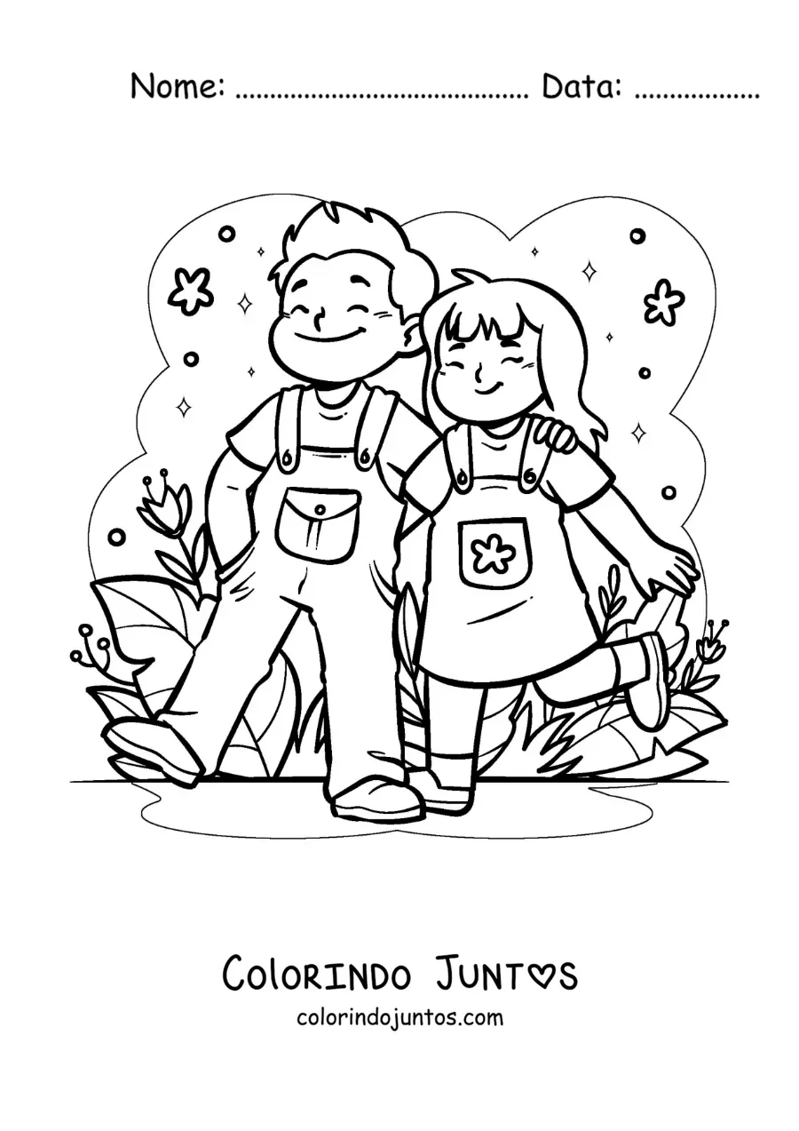 Desenho para colorir de um casal passeando no parque