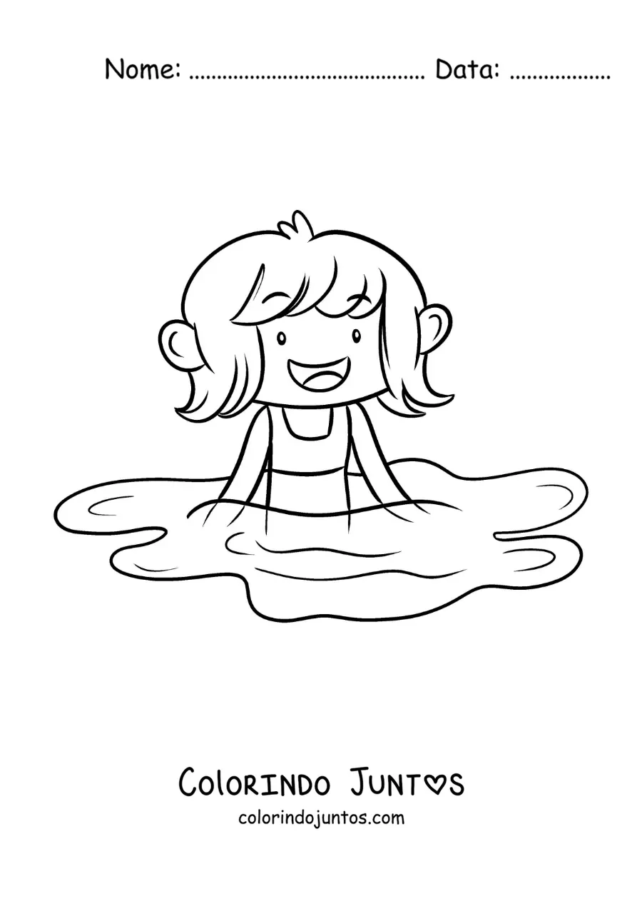Desenho para colorir de uma menina em uma piscina