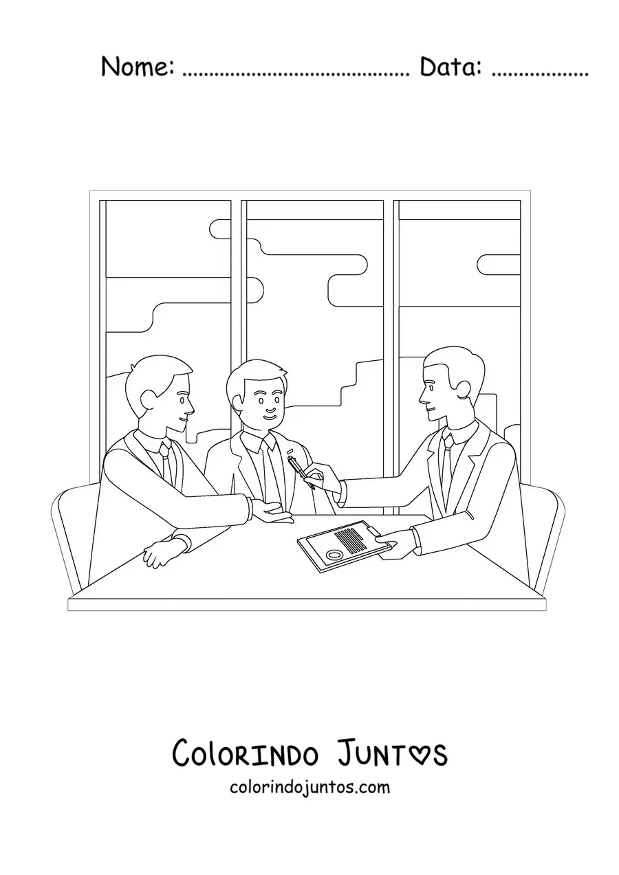 Desenho para colorir de um advogado assinando um contrato