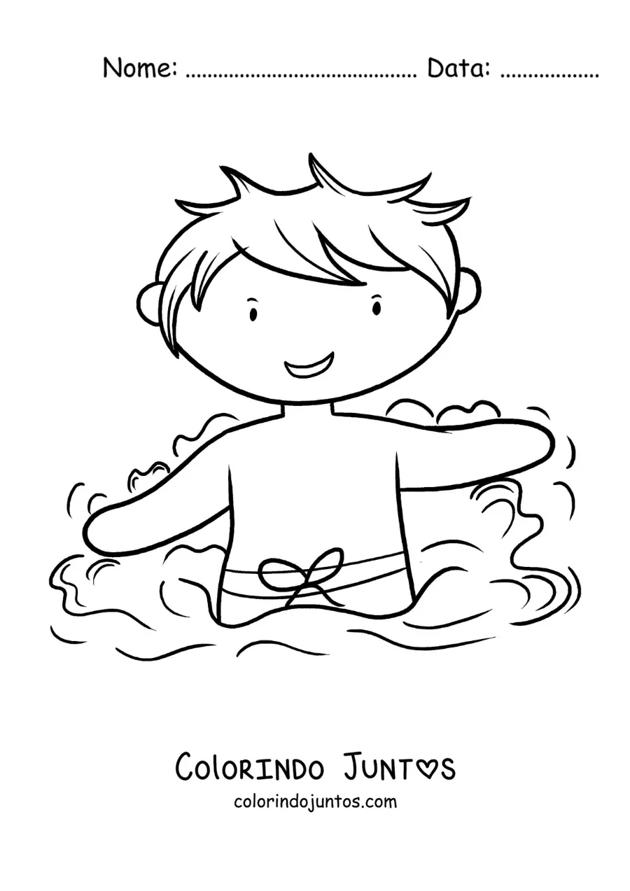 Desenho para colorir de um menino em uma piscina