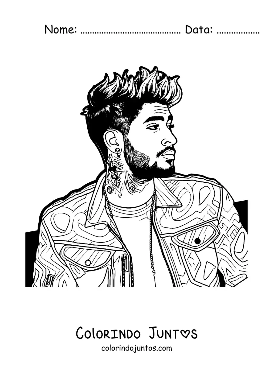 Desenho para colorir de um retrato de Zayn Malik em estilo realista